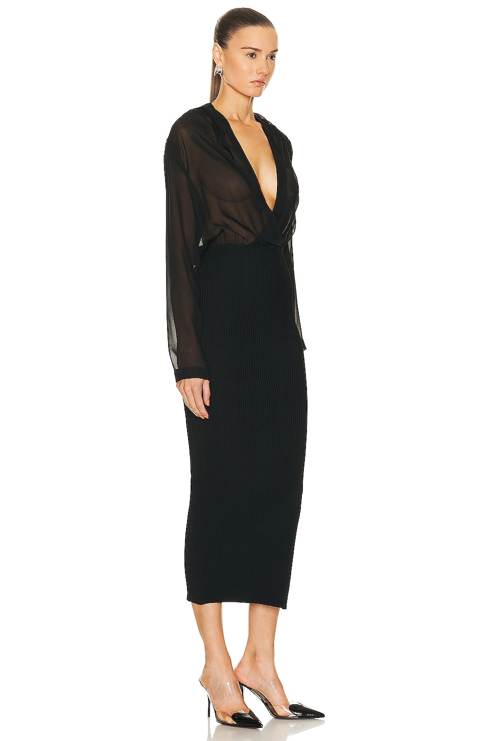 Image 3 of ALAÏA Long Sleeve Dress in Noir ALAÏA in Noir ALA?A