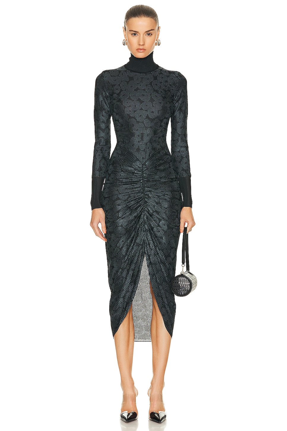 Image 1 of ALAÏA Draped Dress in Noir & Cendre