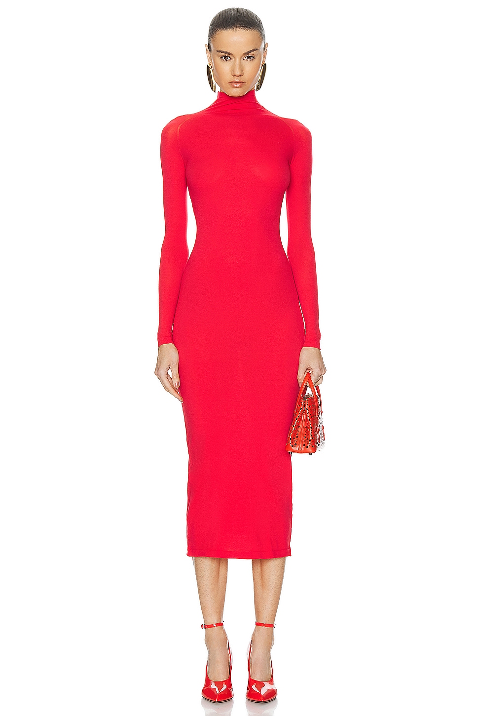 Image 1 of ALAÏA Sheer Dress in Rouge Vermeil