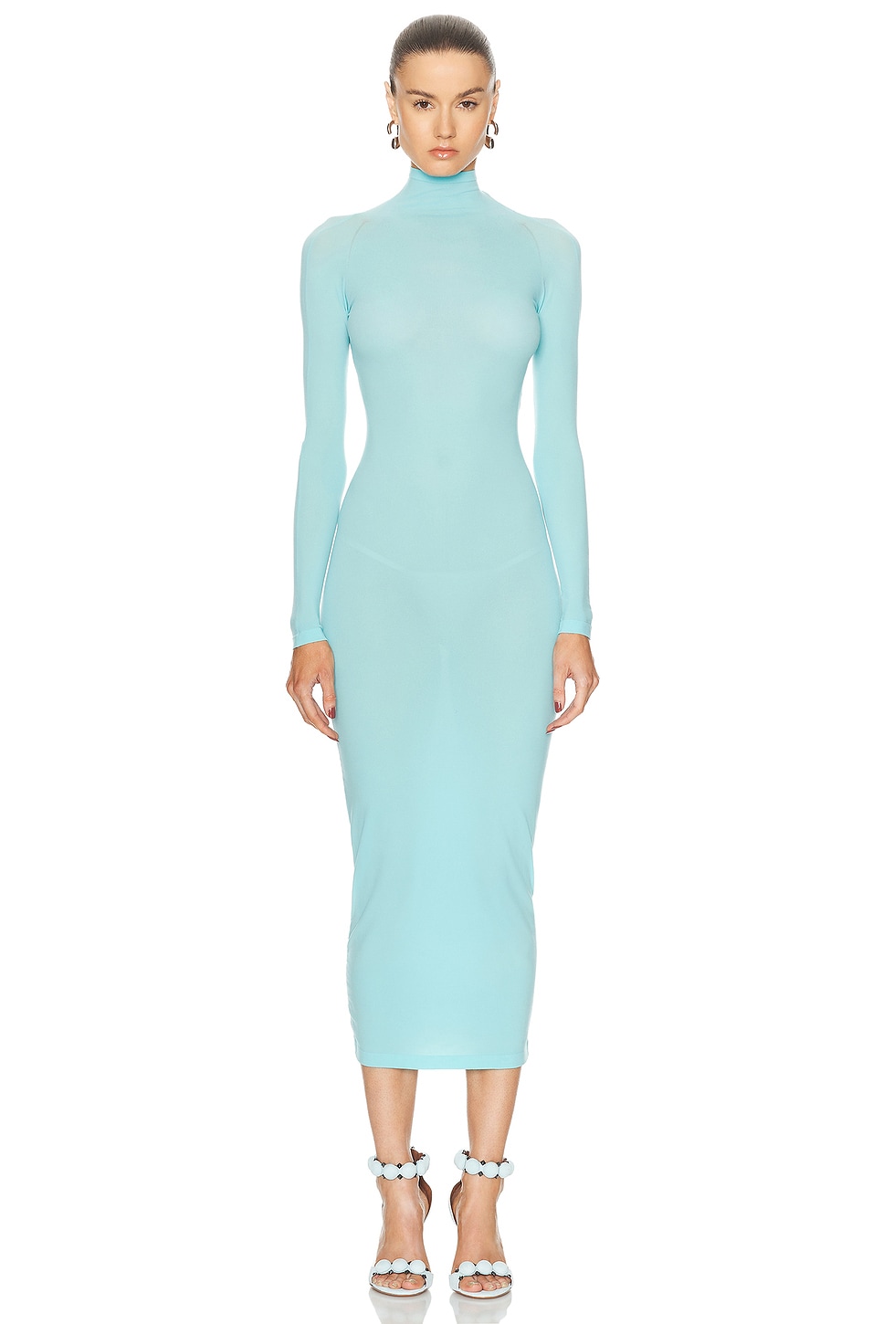 Image 1 of ALAÏA Sheer Dress in Turquoise
