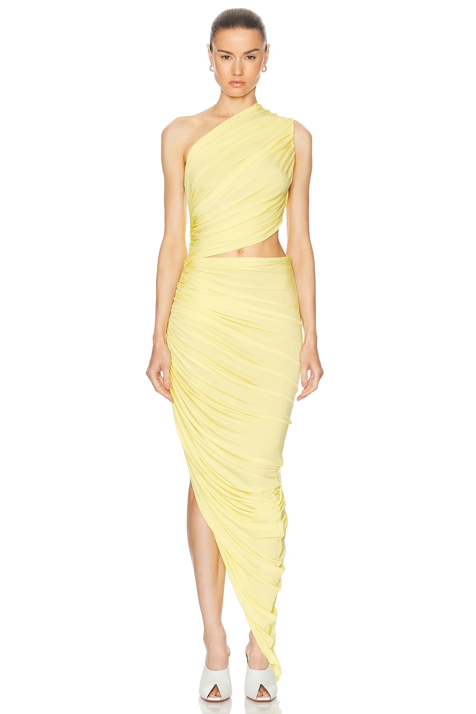 Image 1 of ALAÏA Asymmetrical One Shoulder Maxi Dress in Jaune Clair