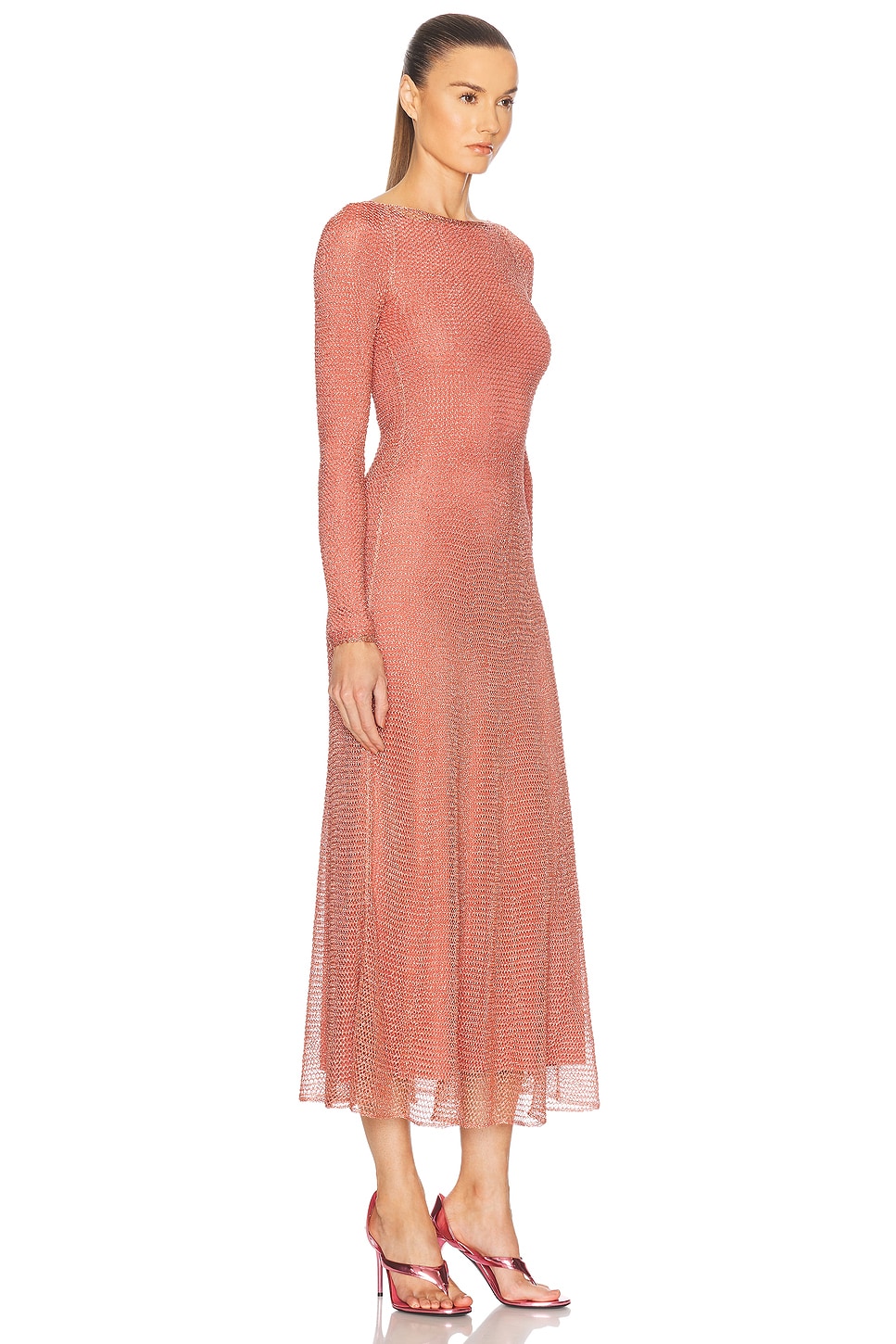 Alaïa Womens Chain Long-sleeves Woven Maxi Dress Corail