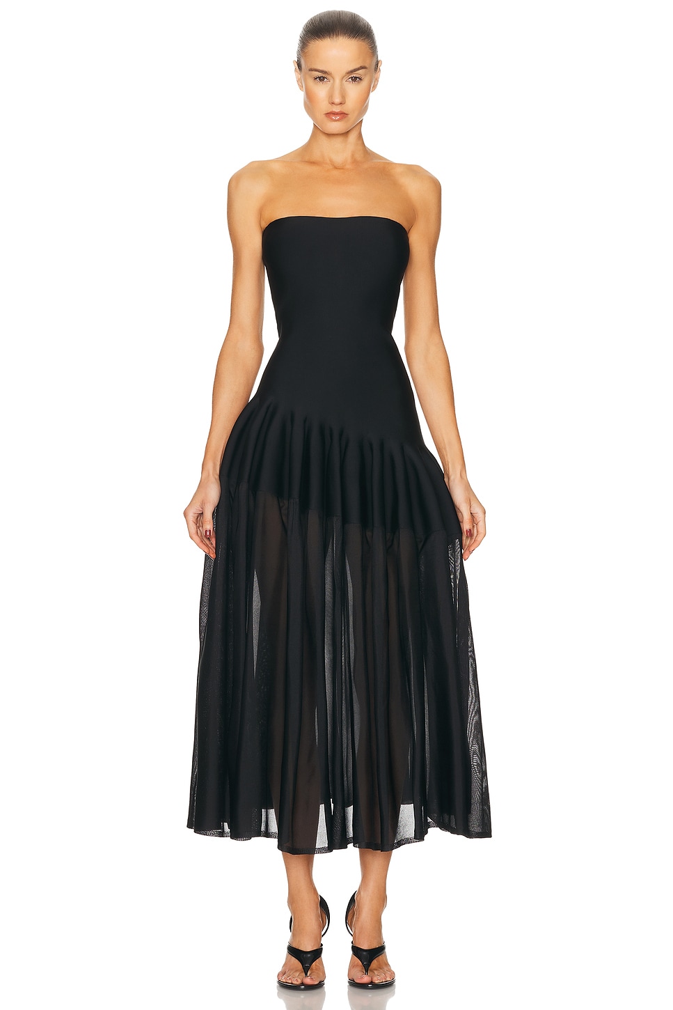 ALAÏA Long Godet Dress in Black