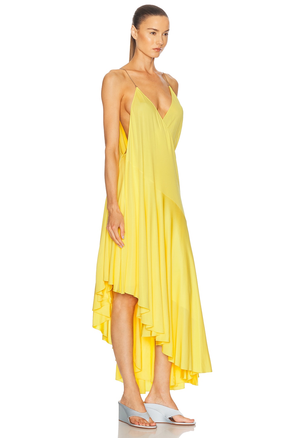 Alaïa Asymmetric Cotton Midi Slip Dress In Jaune Acidule