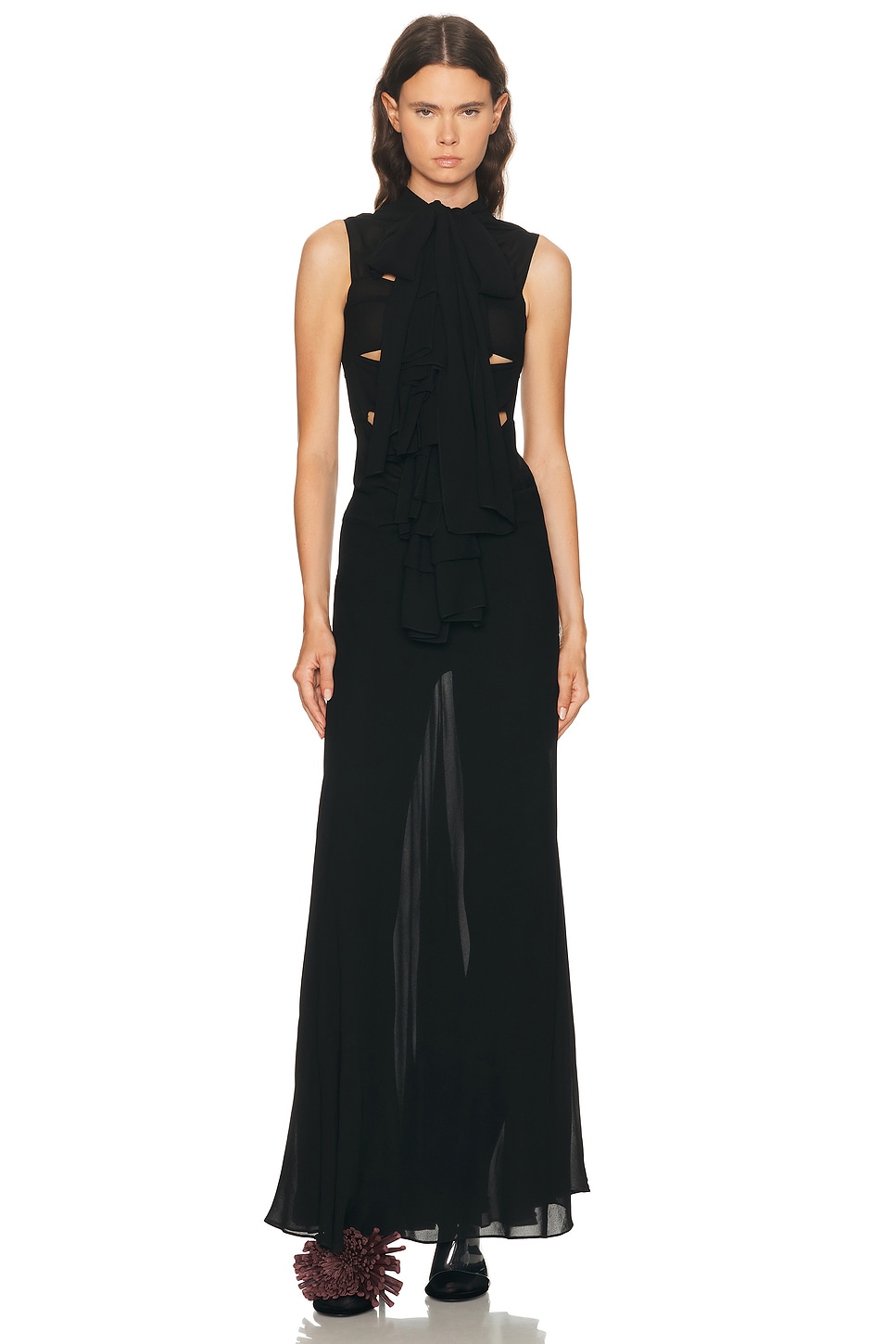 Image 1 of ALAÏA ALAΪA Bow Fit Dress in Noir Alaia