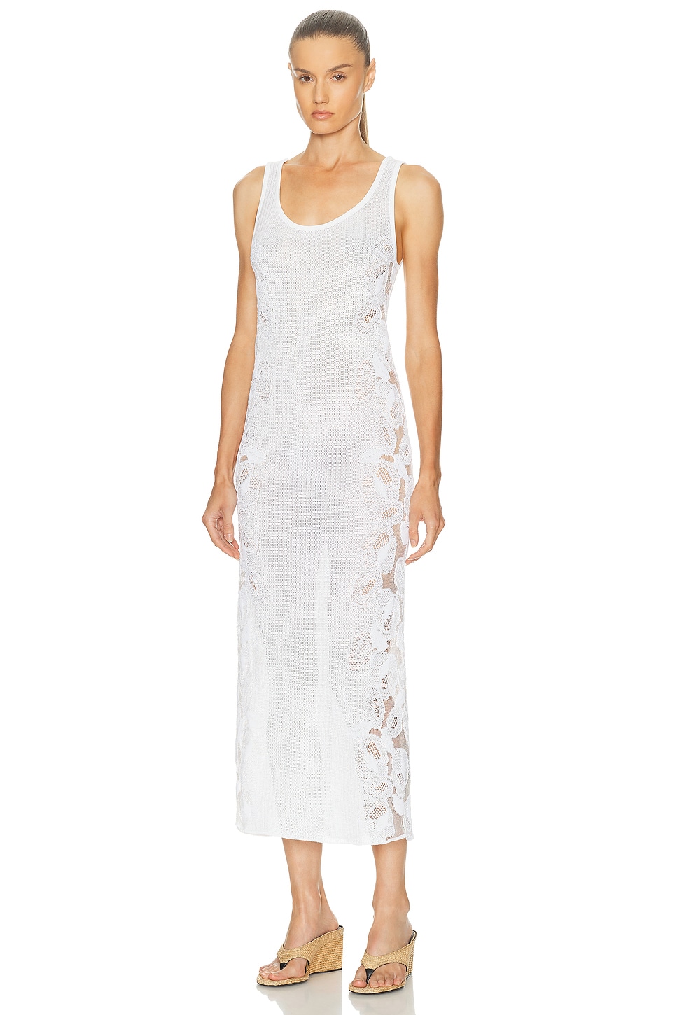 Image 1 of ALAÏA Lace Tank Dress in Blanc