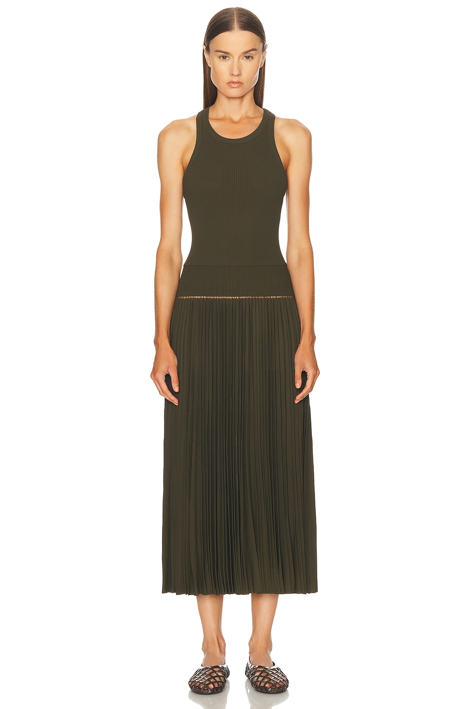Image 1 of ALAÏA Pleated Dress in Olive