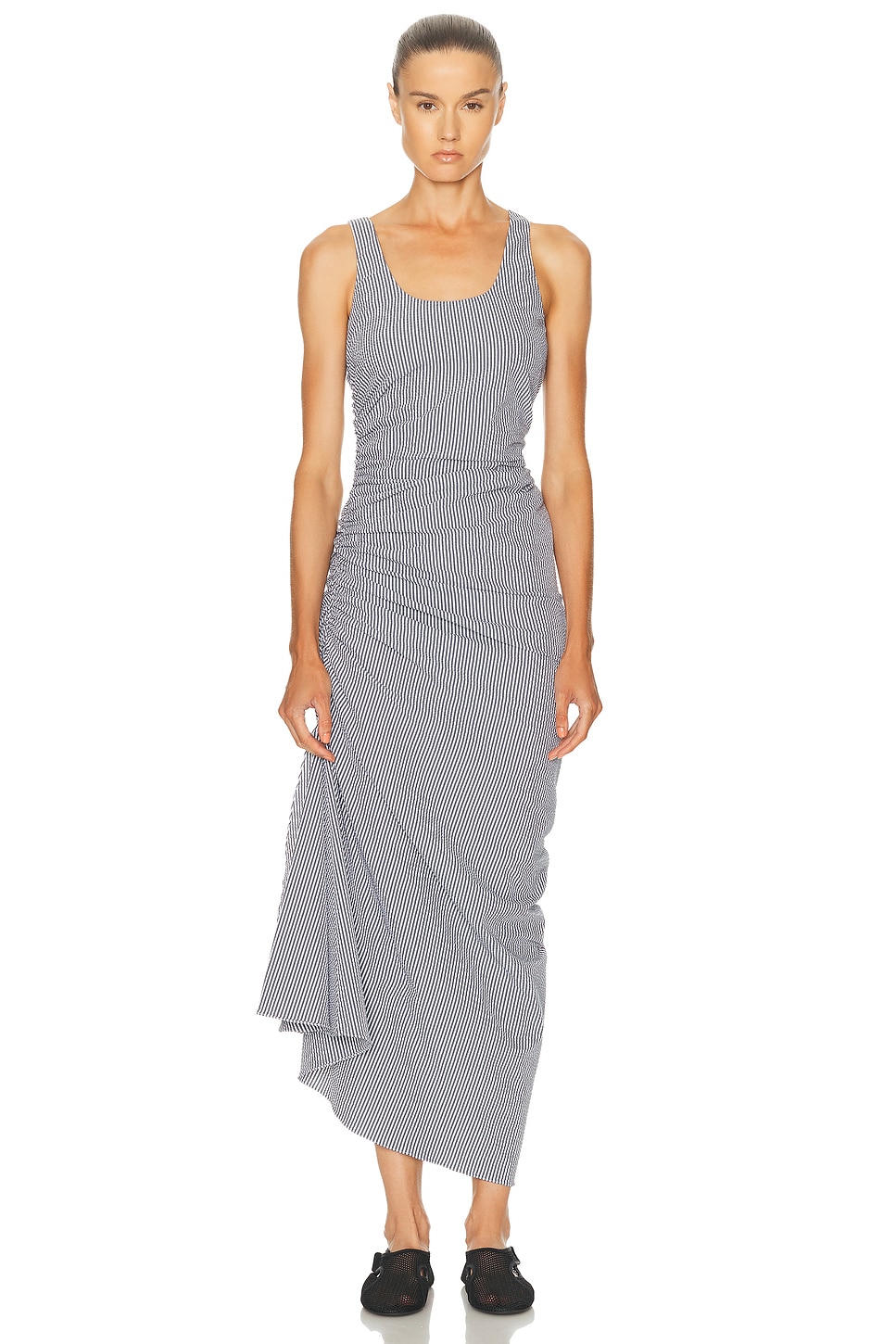Image 1 of ALAÏA ALAΪA Gathered Dress in Blanc & Bleu