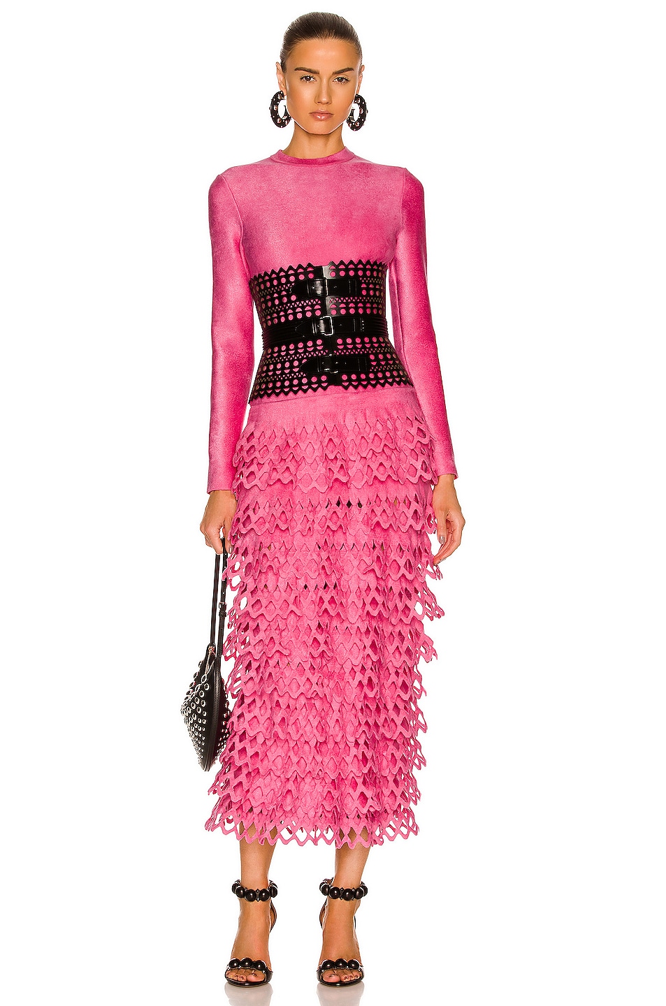Image 1 of ALAÏA Long Velvet Dress in Candy