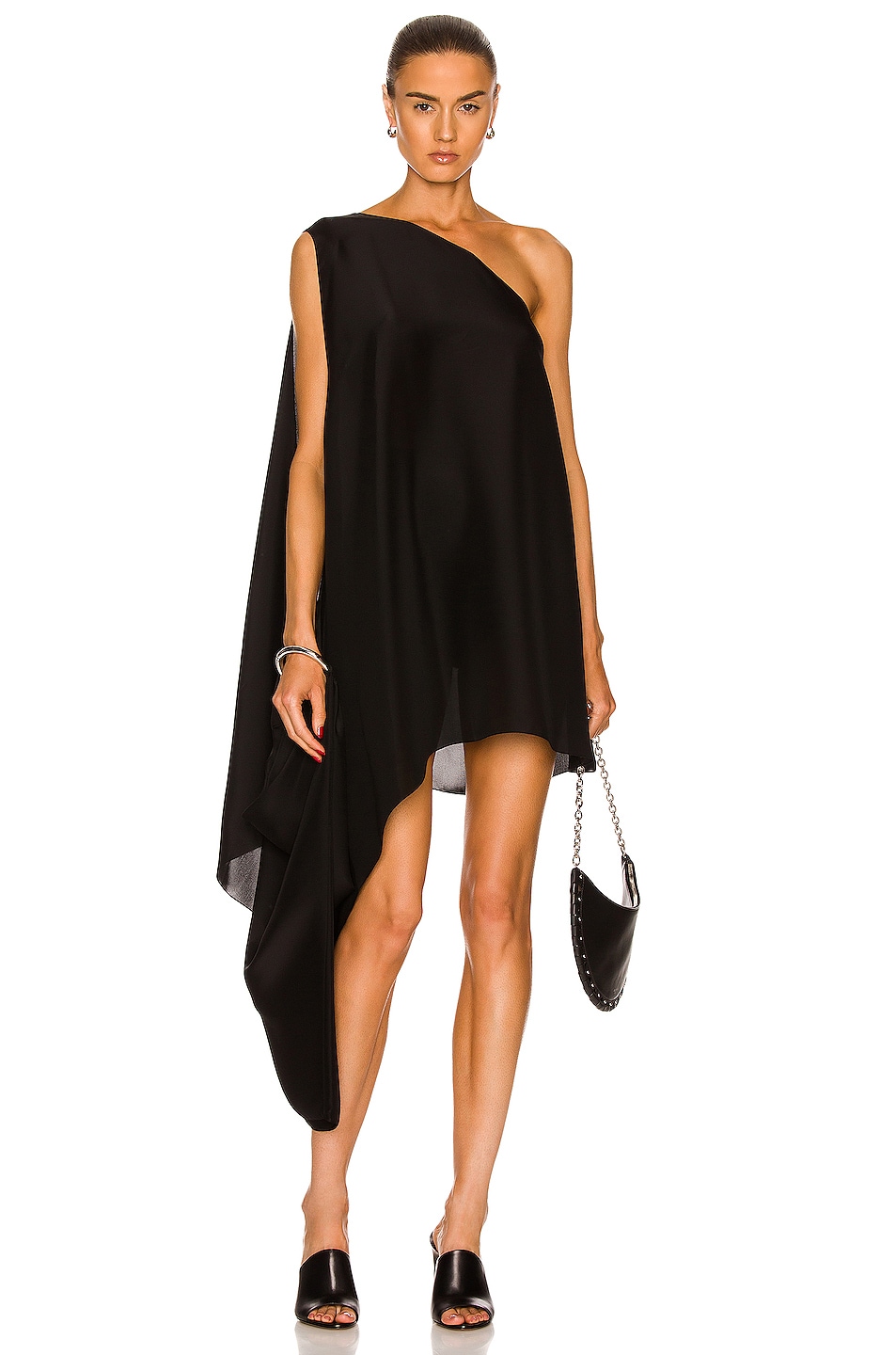 Image 1 of ALAÏA Asymmetrical Draped Dress in Noir