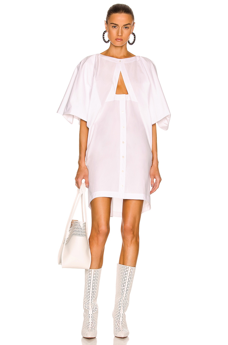 Image 1 of ALAÏA Sleeveless Hooded Dress in Blanc