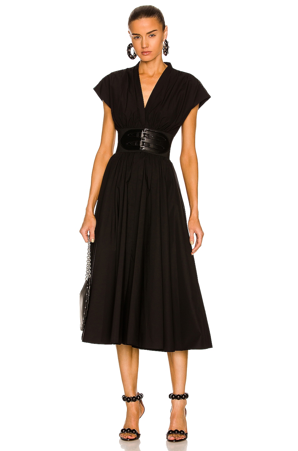 Image 1 of ALAÏA Pleated Trapeze Dress in Noir