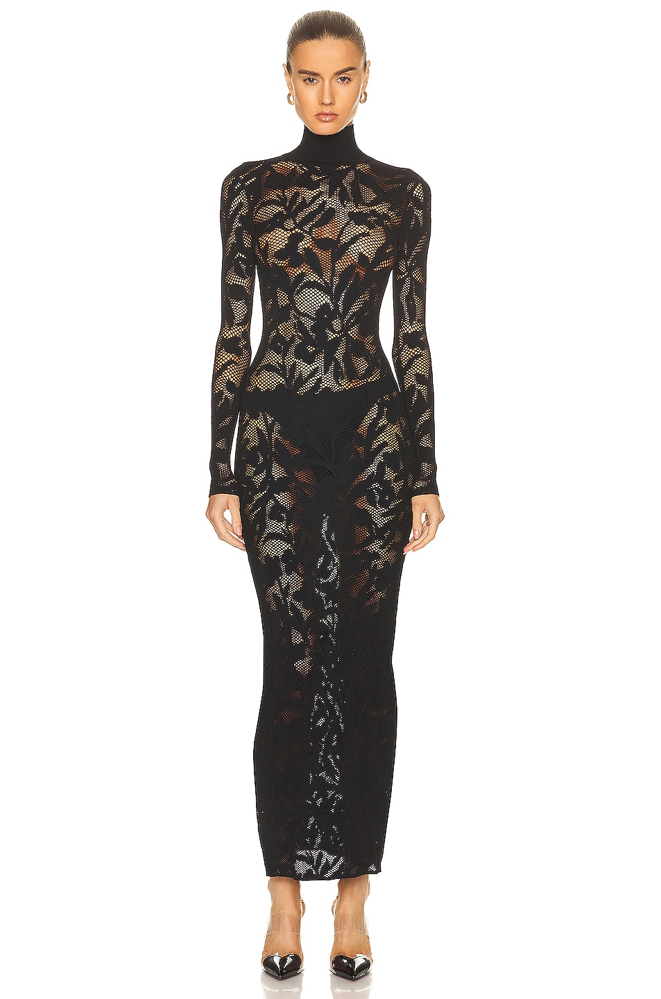 Image 1 of ALAÏA Stretch Lace Maxi Dress in Black