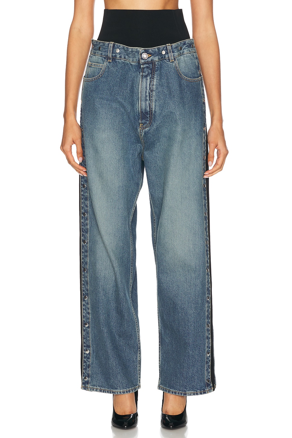 Image 1 of ALAÏA Wide Leg With Snaps in Bleu Vintage