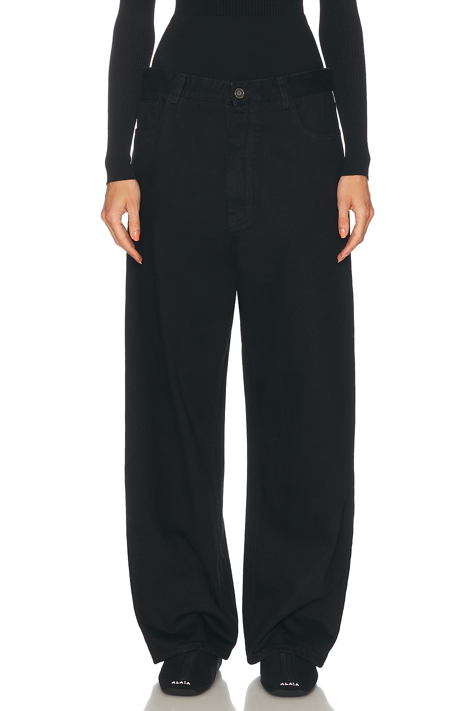 Image 1 of ALAÏA Knit Band Waist Straight Leg in Noir