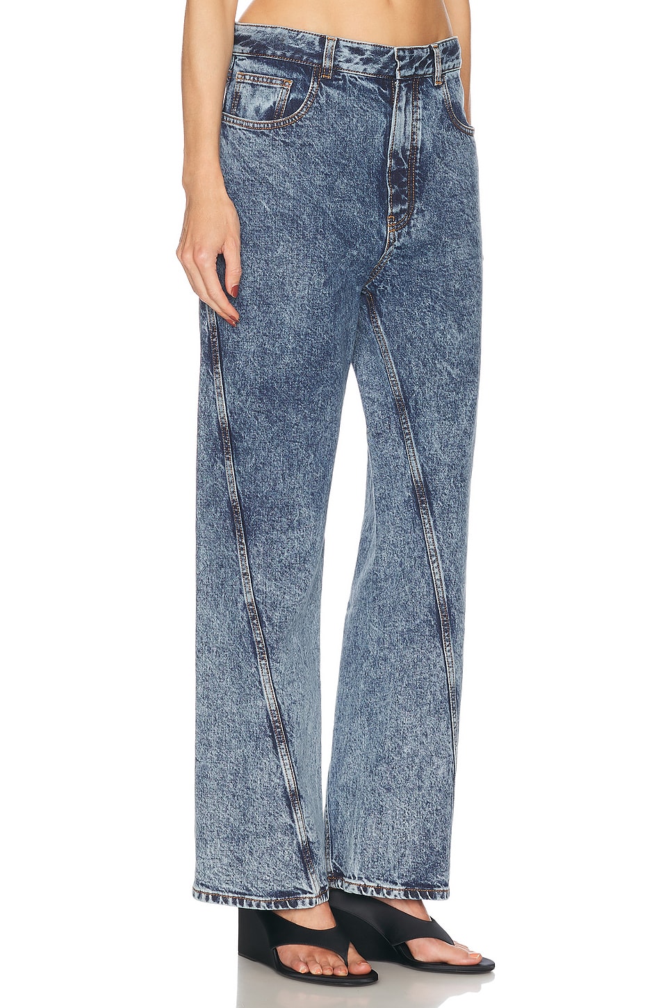 Alaïa Twisted Low Waist Denim Pants In Bleu Neige