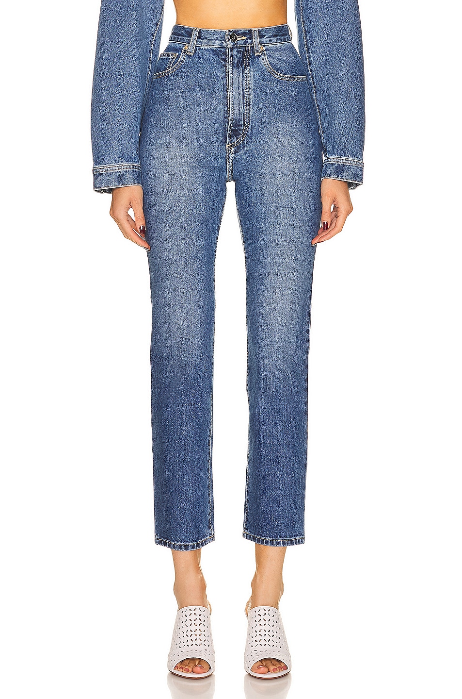 Image 1 of ALAÏA High Waisted Jean in Blue Jean