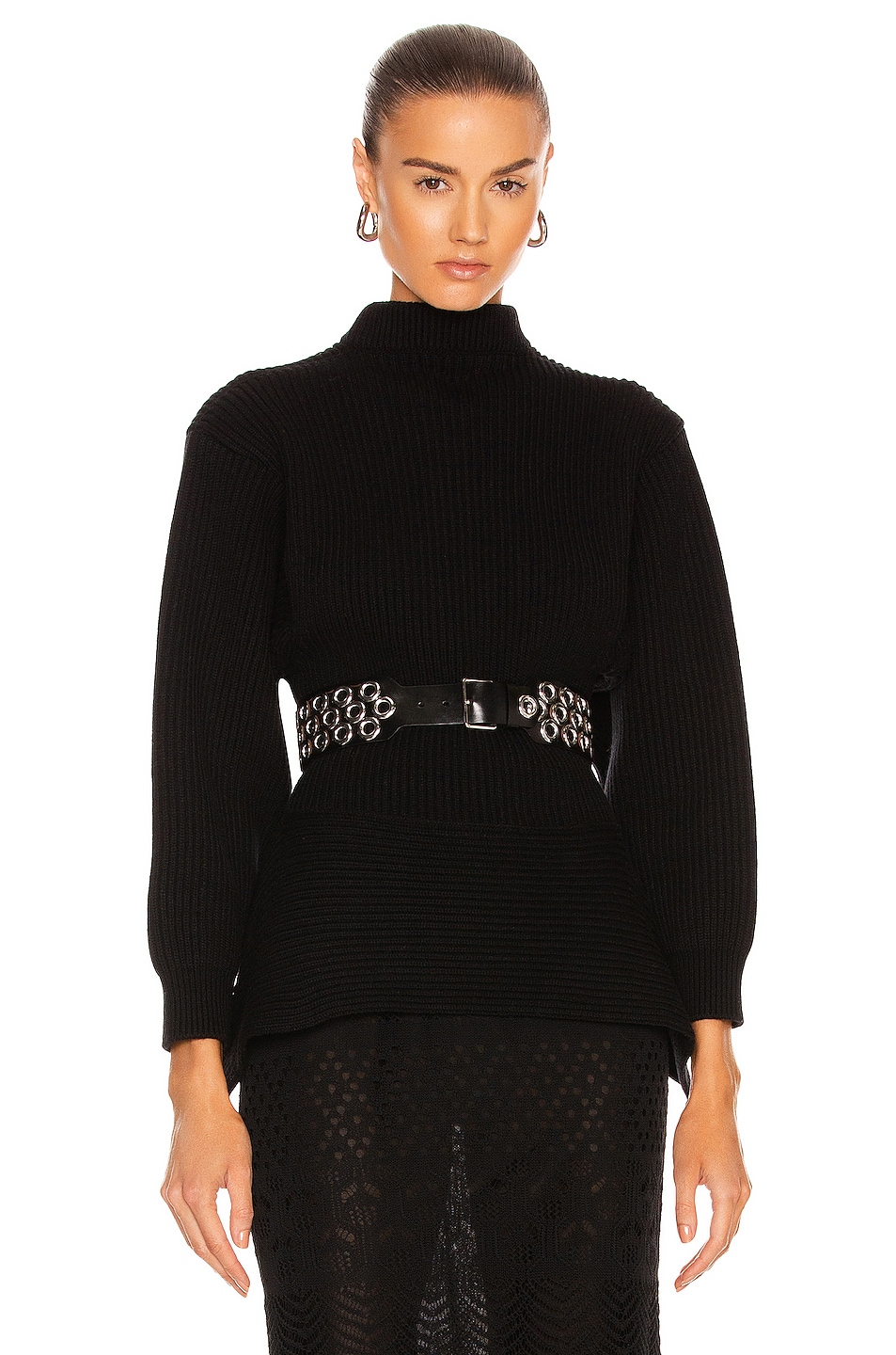 Image 1 of ALAÏA Fitted Sculpted Long Sleeve Sweater in Noir
