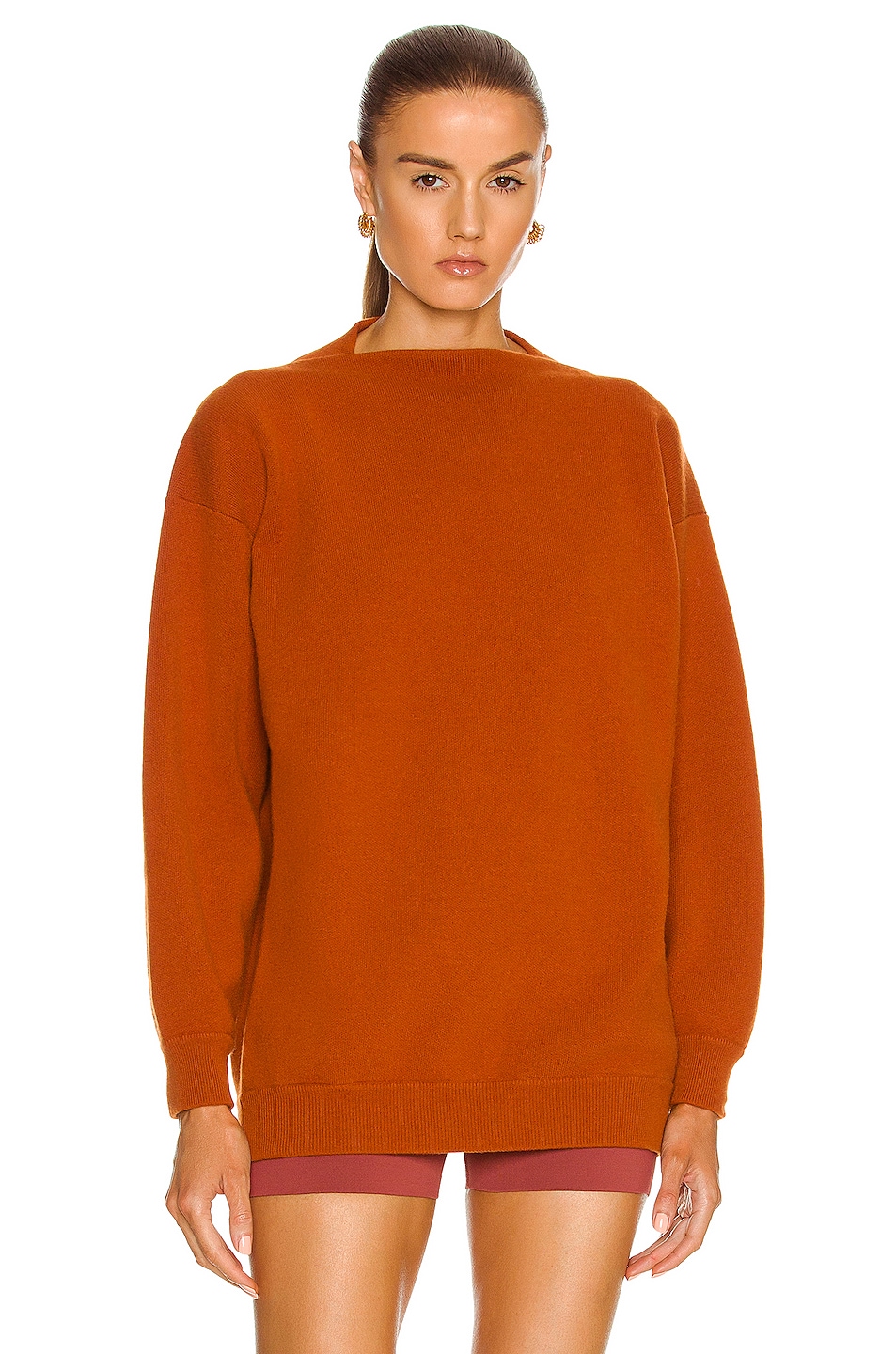 ALAÏA Relaxed Regular Fit Cashmere Sweater in Burnt Orange