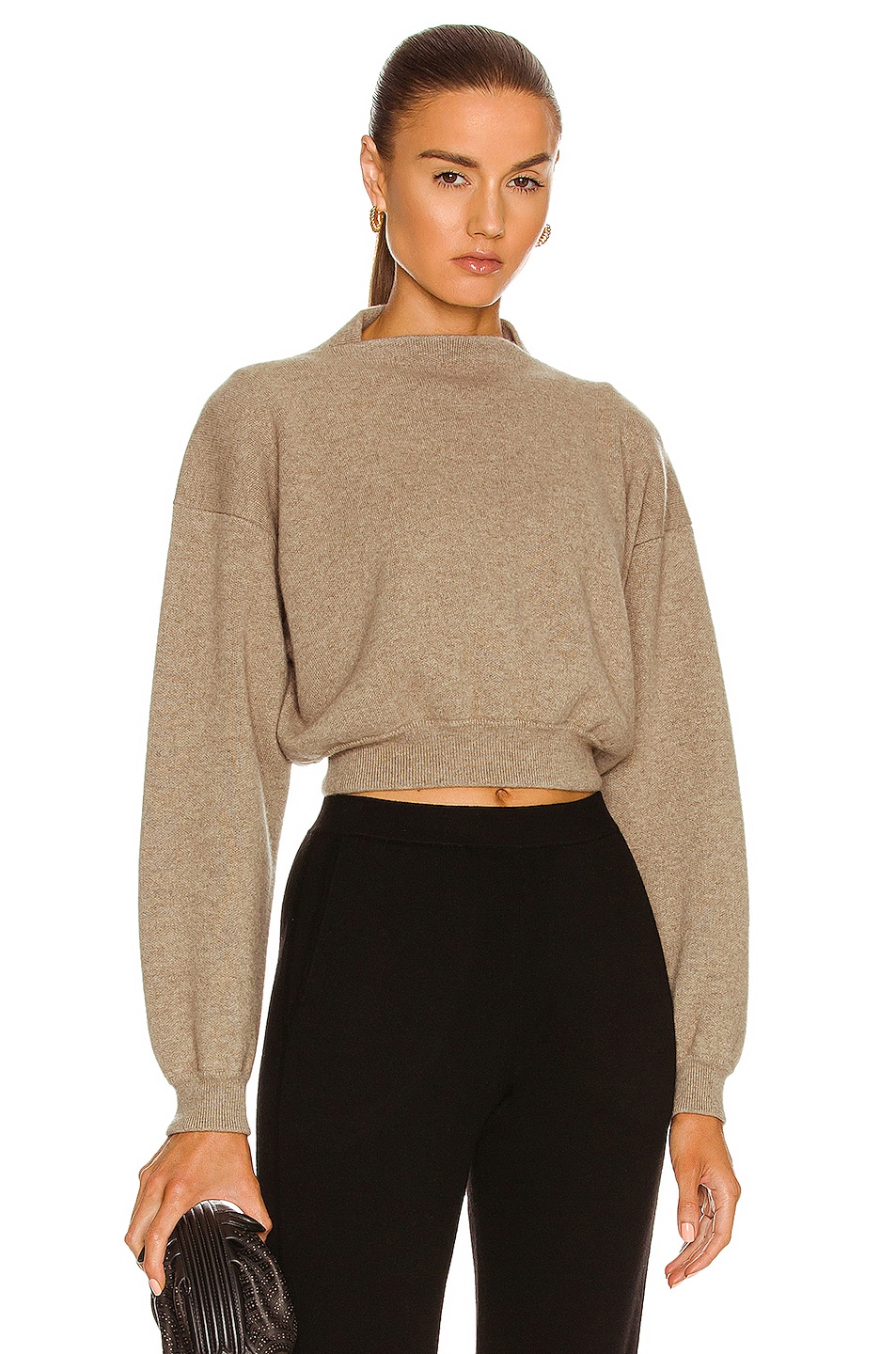 Image 1 of ALAÏA Cropped Relaxed Sweater in Beige Chine