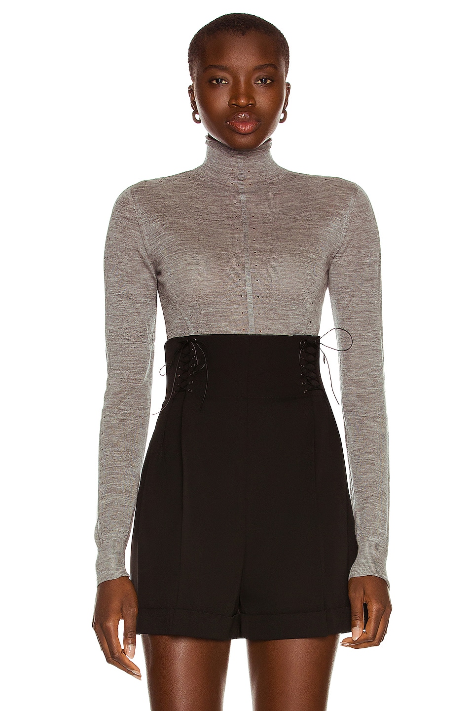 Image 1 of ALAÏA Long Sleeve Roll Neck Cashmere Sweater in Gris Chine
