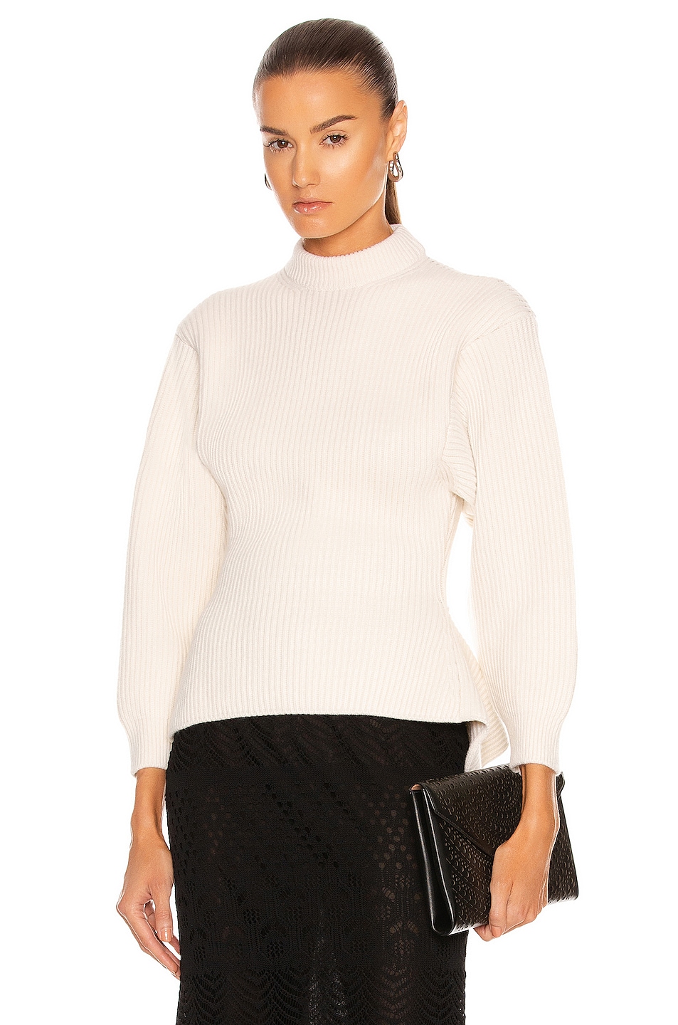 Image 1 of ALAÏA Fitted Sculpted Long Sleeve Sweater in Ivoire