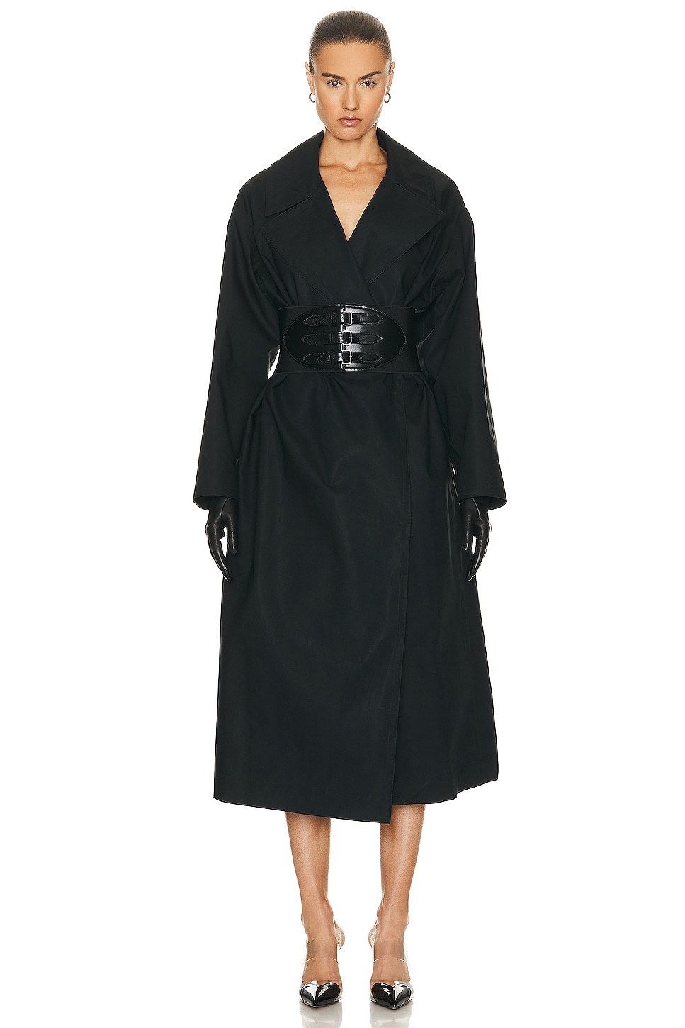 Image 1 of ALAÏA Belted Trench Coat in Noir