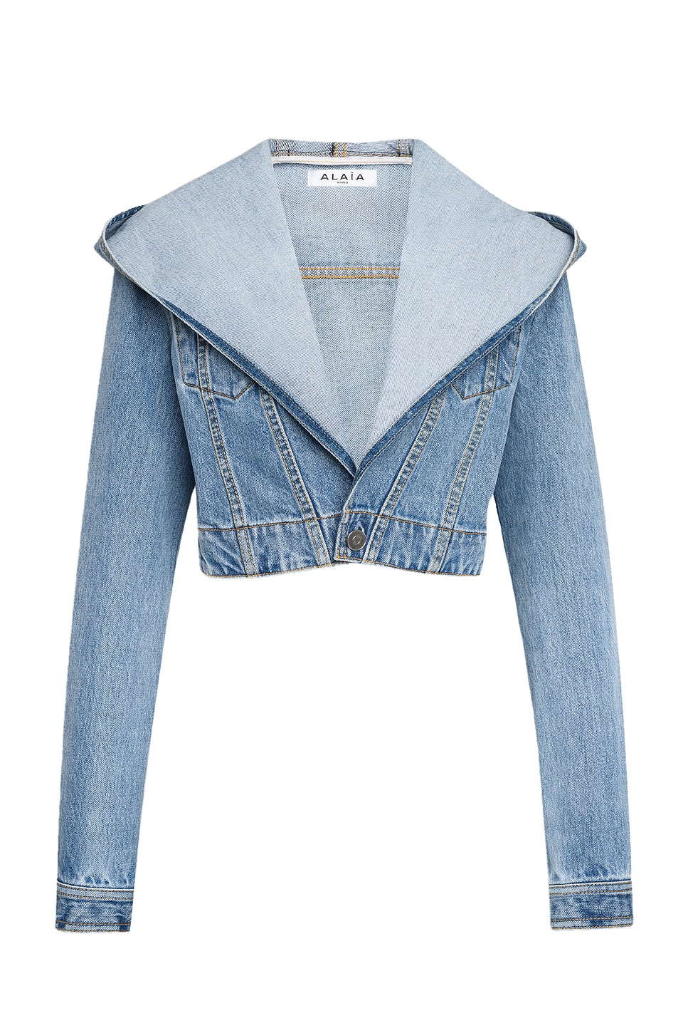 Image 1 of ALAÏA Hooded Denim Jacket in Bleu Clair