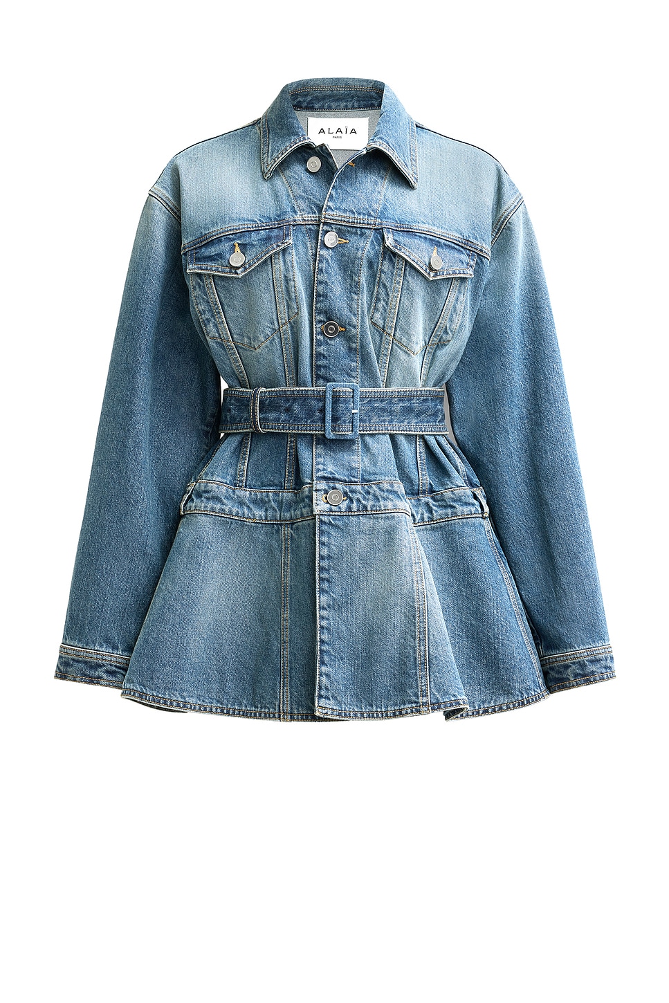 ALAÏA Peplum Denim Jacket in Blue