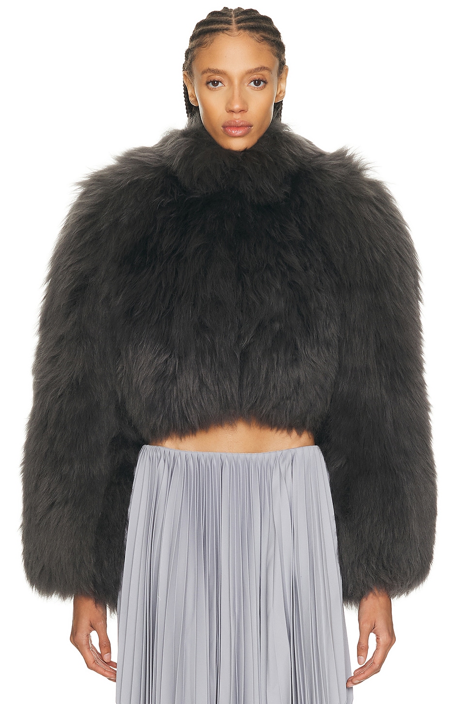 Image 1 of ALAÏA ALAΪA Fur Cropped Jacket in Anthracite