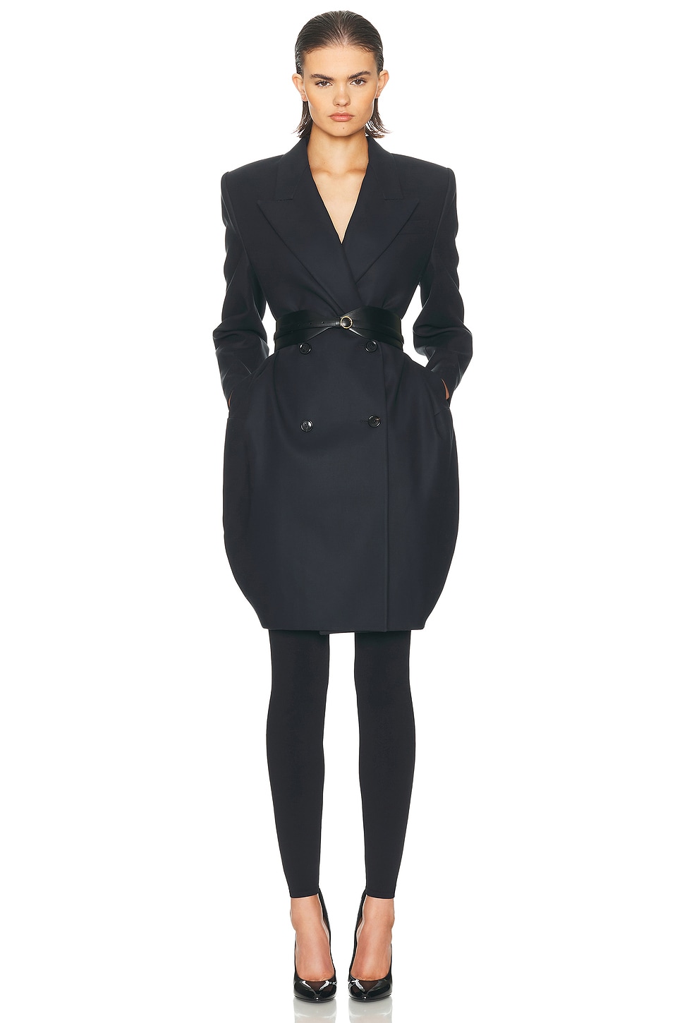 Image 1 of ALAÏA Tailored Coat in Marine Fonce