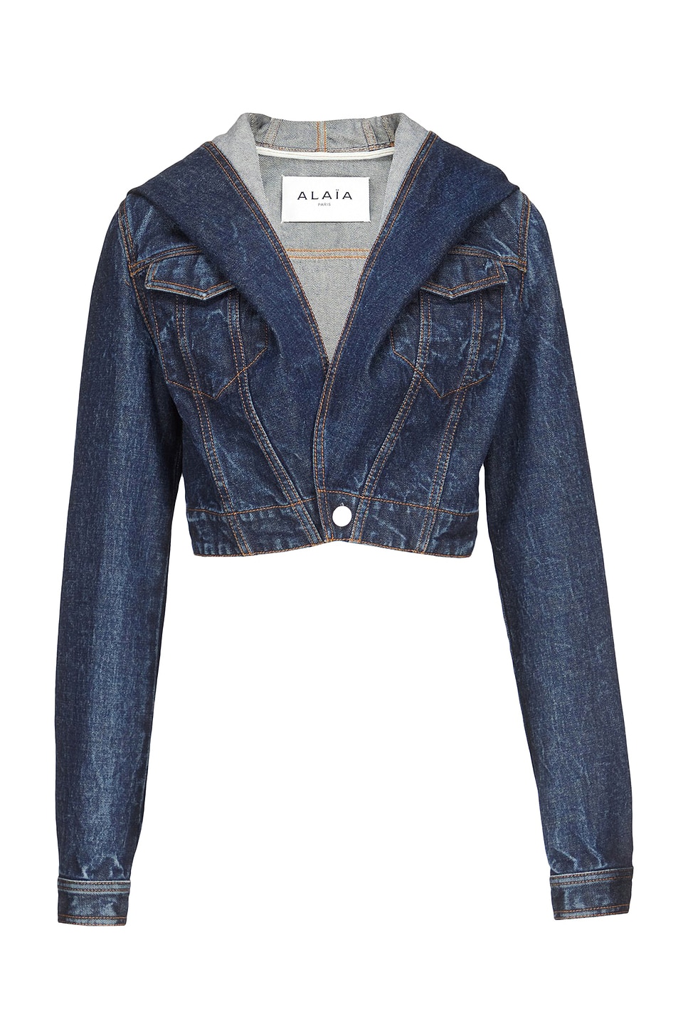 Image 1 of ALAÏA ALAΪA Hooded Jacket in Dock Blue
