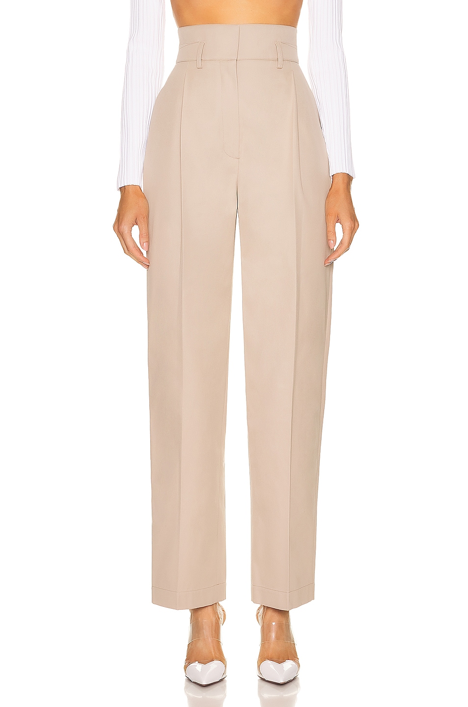Image 1 of ALAÏA High Waisted Pant in Beige Clair