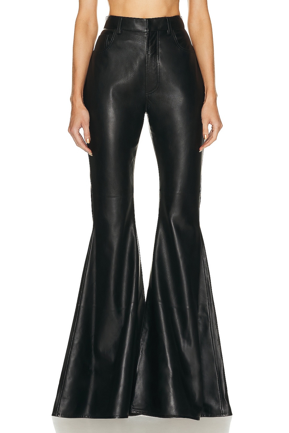 Image 1 of ALAÏA Leather Flare Pant in Noir Alaia