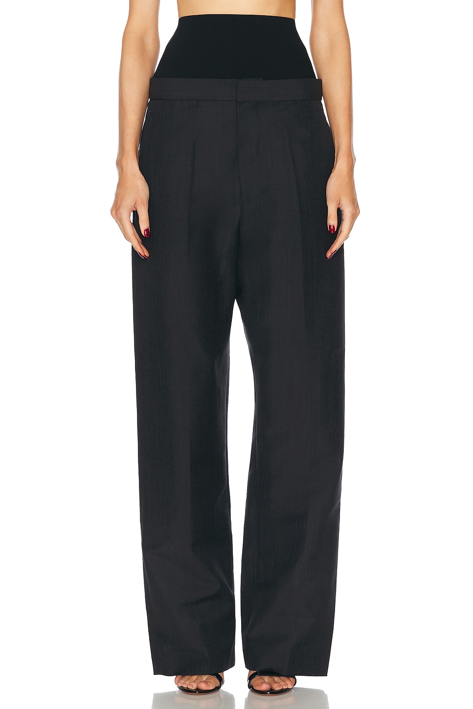 Shop Alaïa Knit Band Tailored Trouser In Gris Fonce