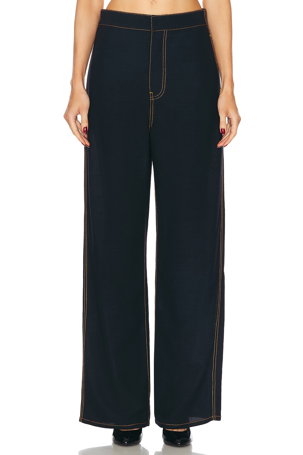 Shop Alaïa Fluid Pant In Marine Fonce