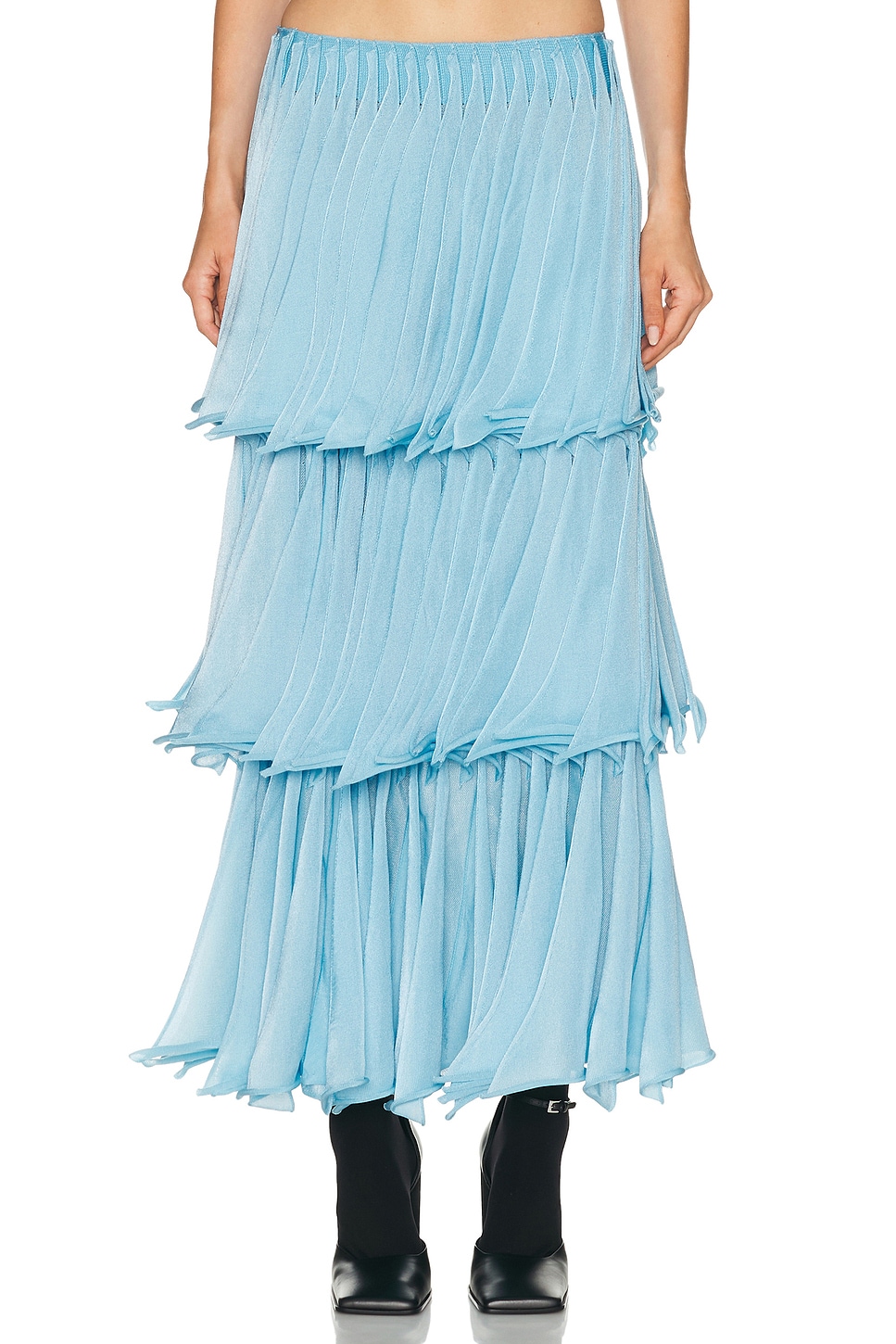 Image 1 of ALAÏA ALAΪA Layered Skirt in Bleu Glacier