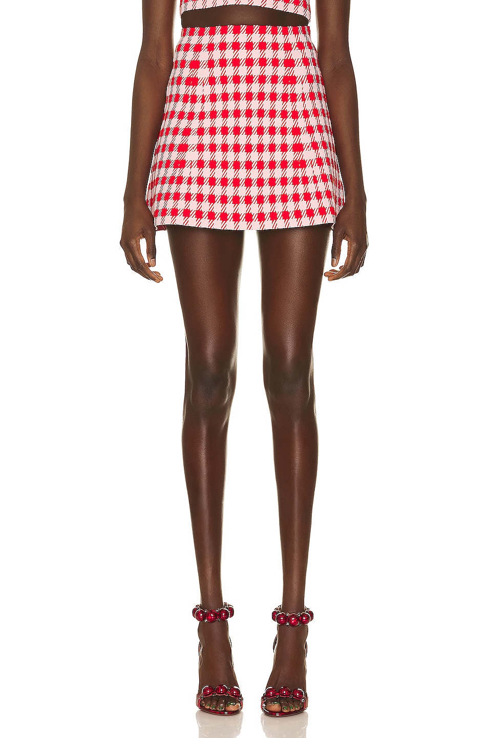 Image 1 of ALAÏA Check Mini Skirt in Rouge & Rose