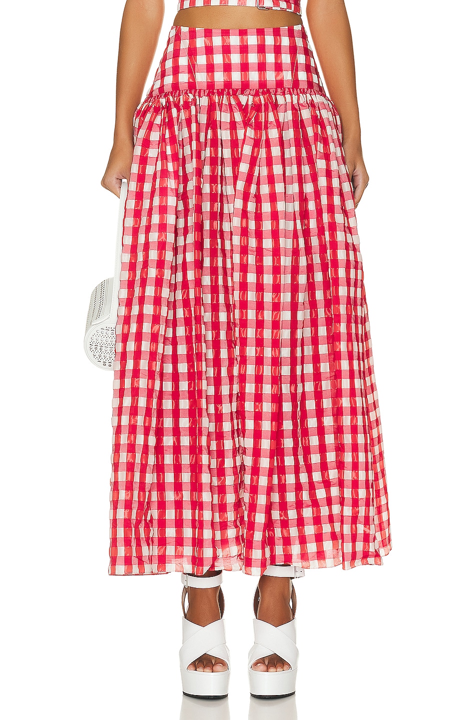 Image 1 of ALAÏA Maxi Skirt in Rouge & Fuchsia