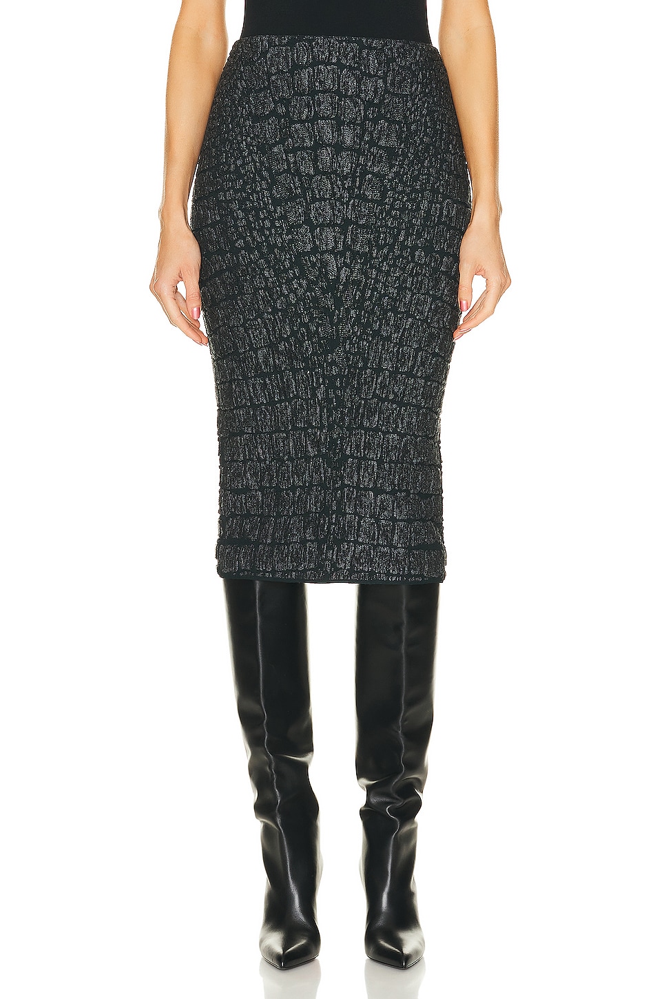 Image 1 of ALAÏA Pencil Skirt in Noir & Vert