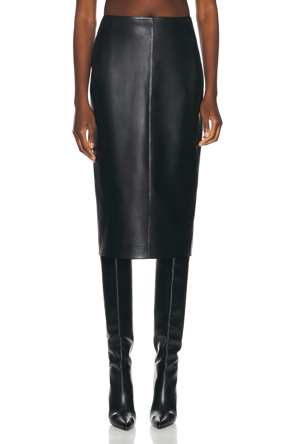 Image 1 of ALAÏA Leather Pencil Skirt in Noir