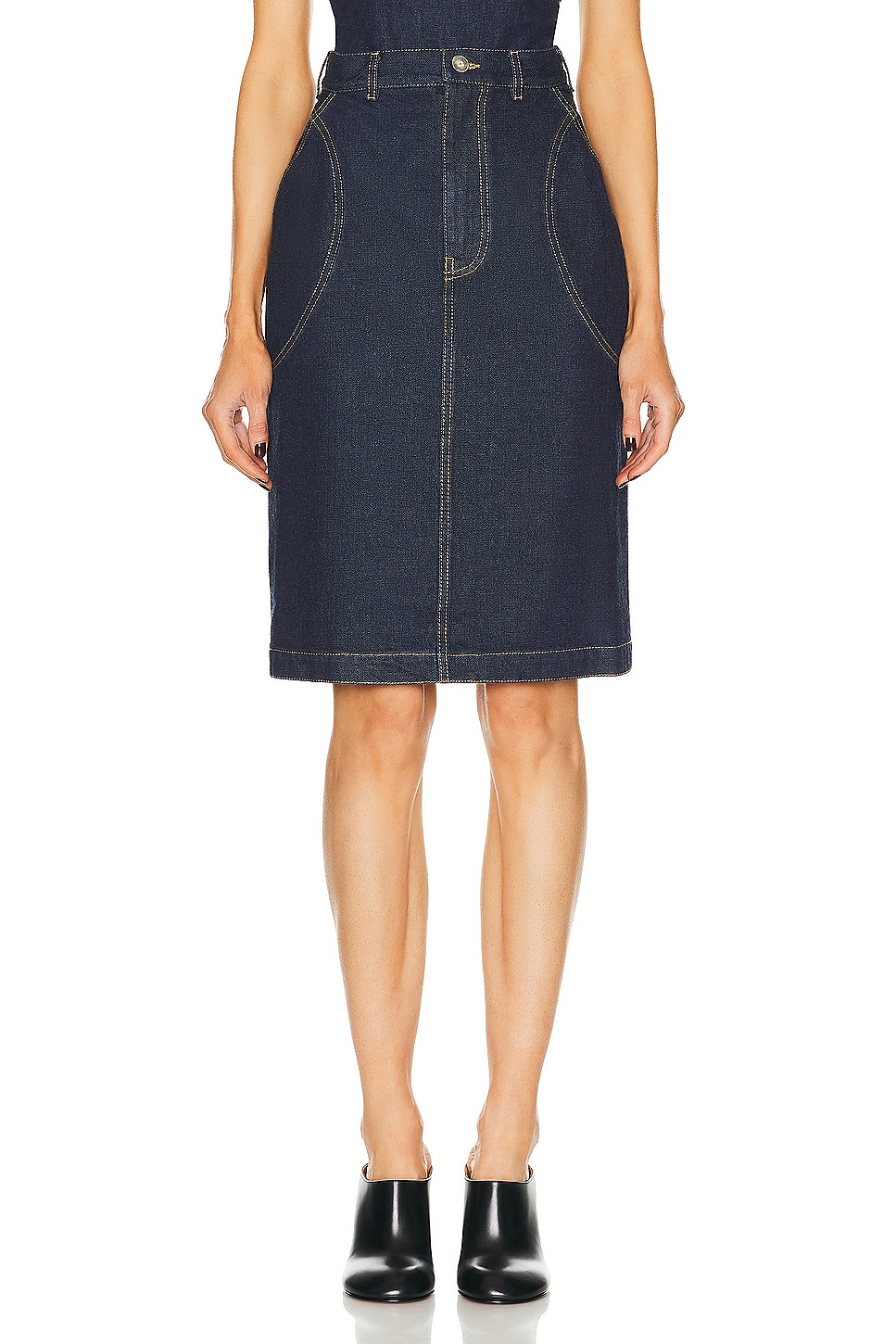 Image 1 of ALAÏA Pencil Skirt in Bleu Denim
