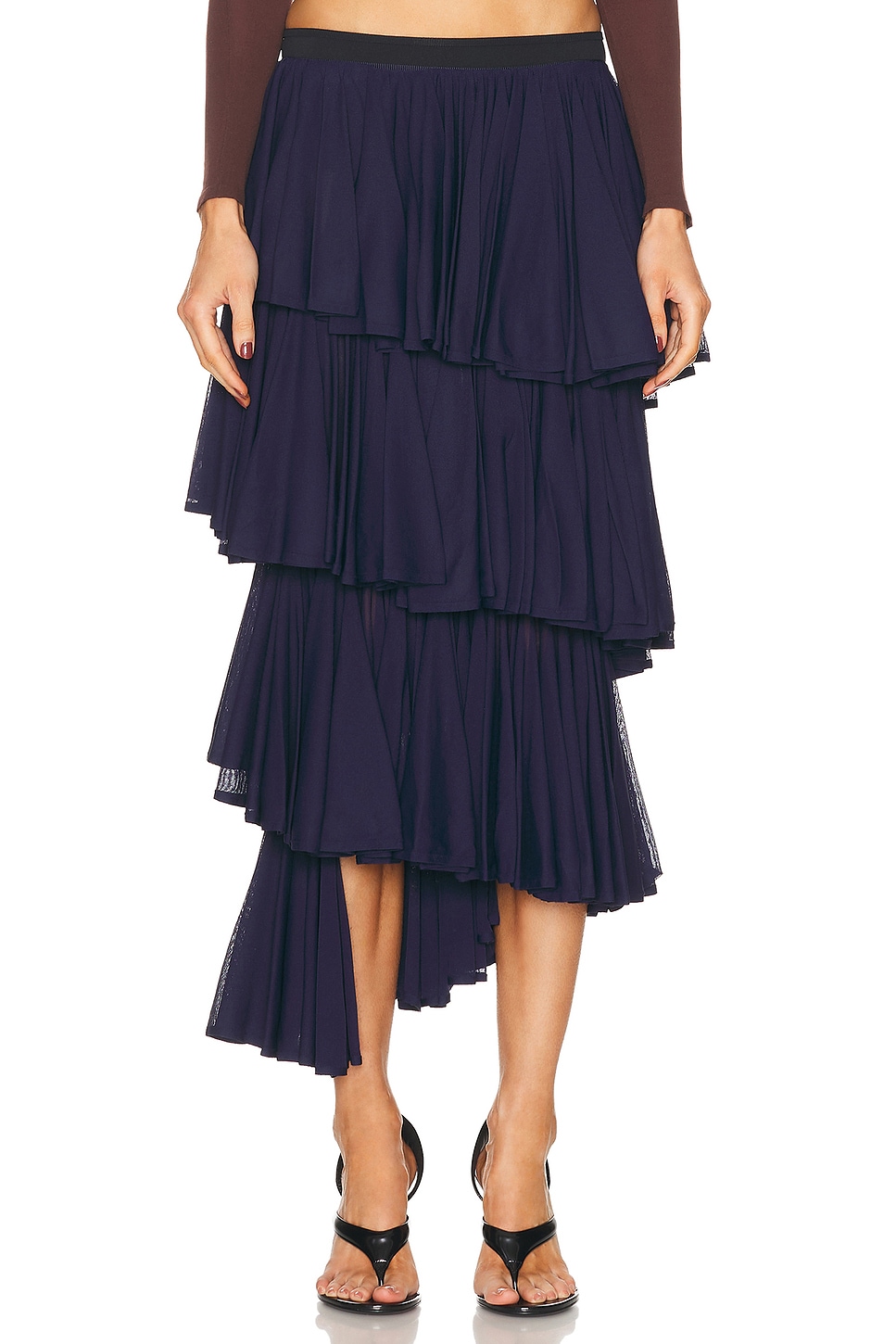 Alaïa Womens Minuit Ruffled High-waist Knitted Maxi Skirt