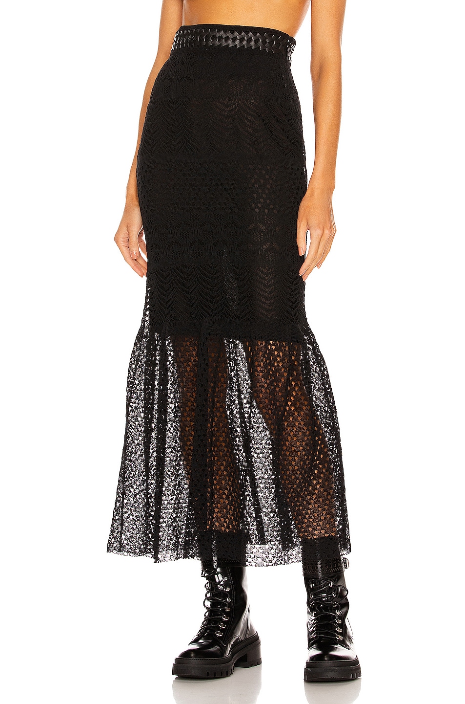 Image 1 of ALAÏA Fitted Midi Skirt in Noir