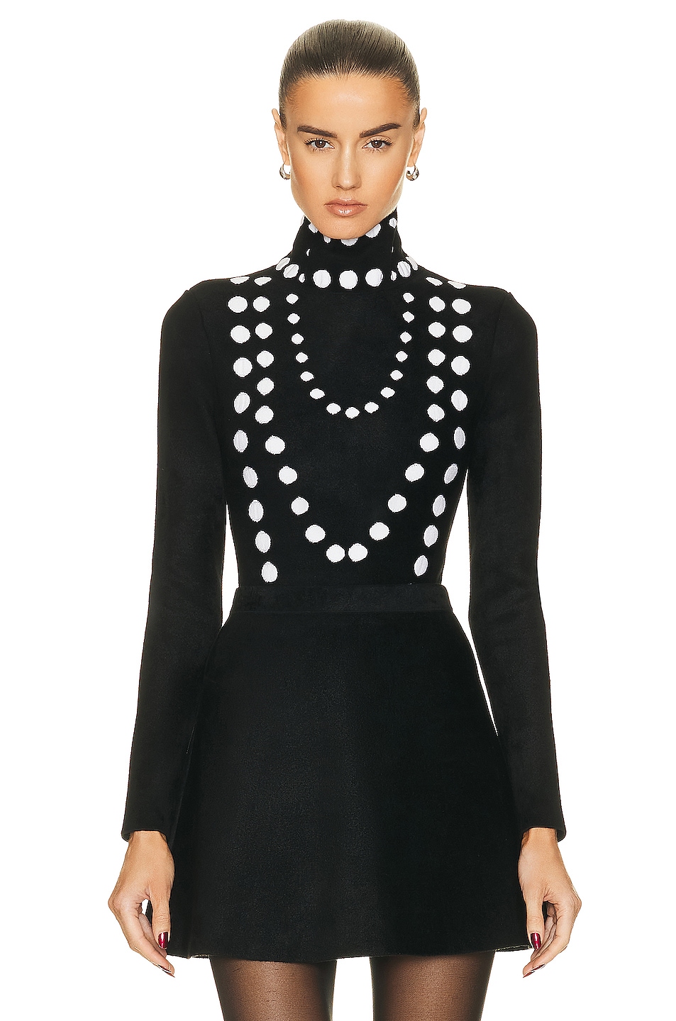Image 1 of ALAÏA Pearl Bodysuit in Noir & Blanc