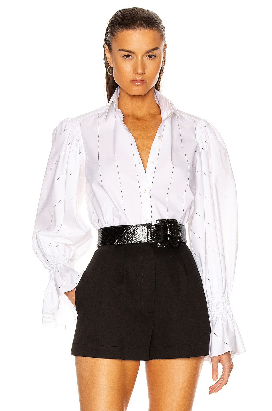 Image 1 of ALAÏA Cotton Poplin Perforated Top in Blanc