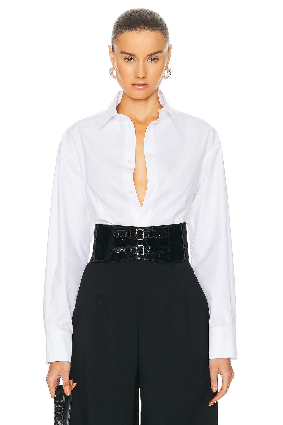 Image 1 of ALAÏA Button Up Bodysuit in Blanc
