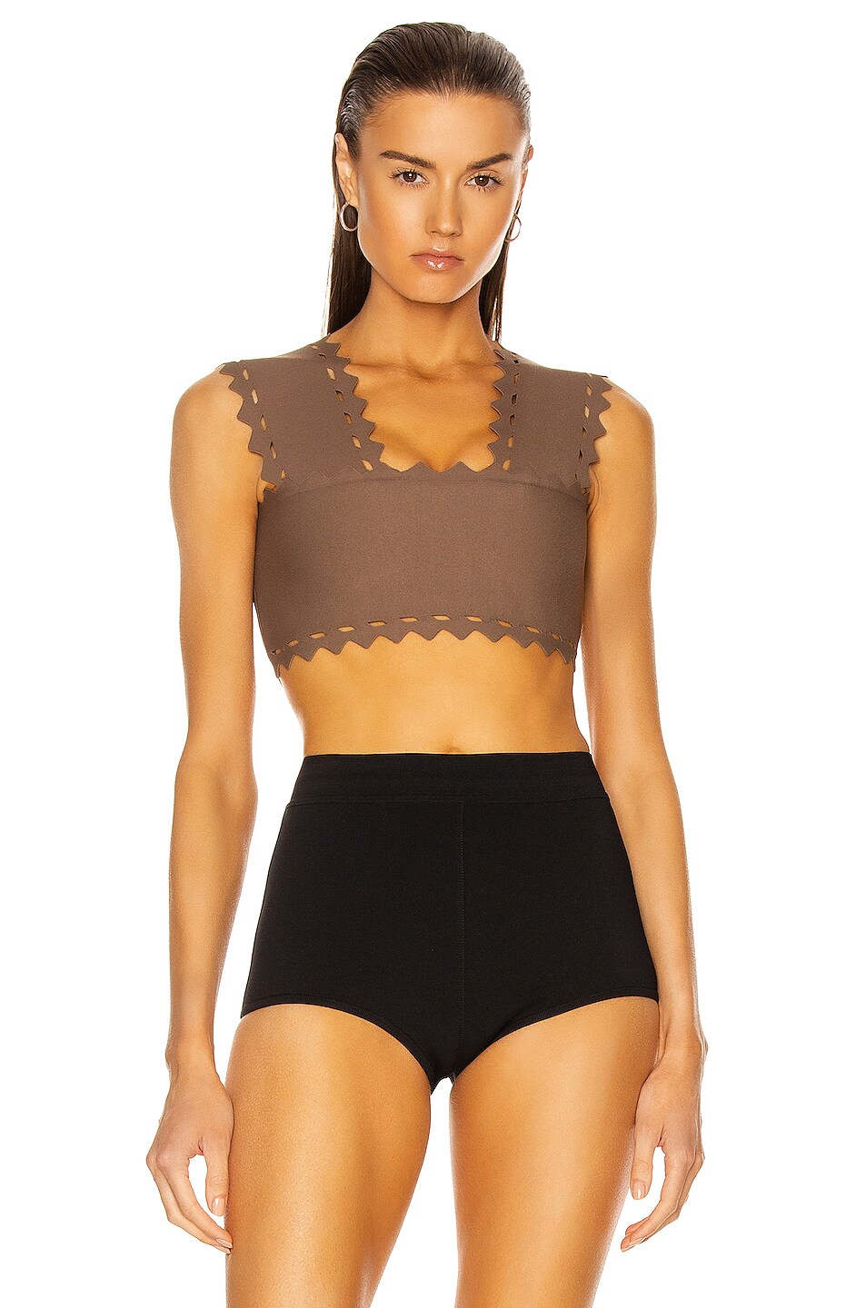 Image 1 of ALAÏA Scalloped Edge Fitted Top in Savane