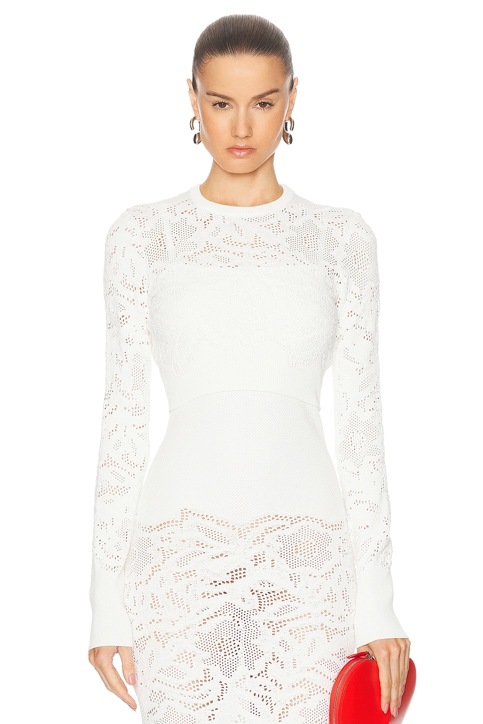 Image 1 of ALAÏA Long Sleeve Cropped Top in Blanc