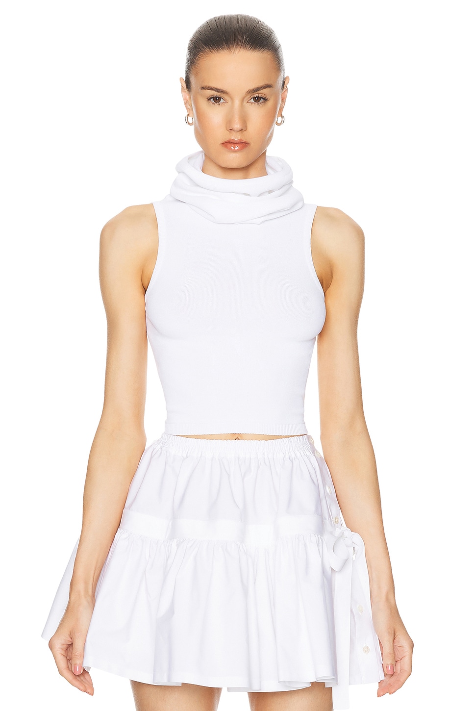 Shop Alaïa Crop Hooded Tank Top In Blanc